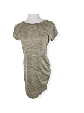 Cloud & Sky short sleeve dress with side ruched in oatmeal Large NWT